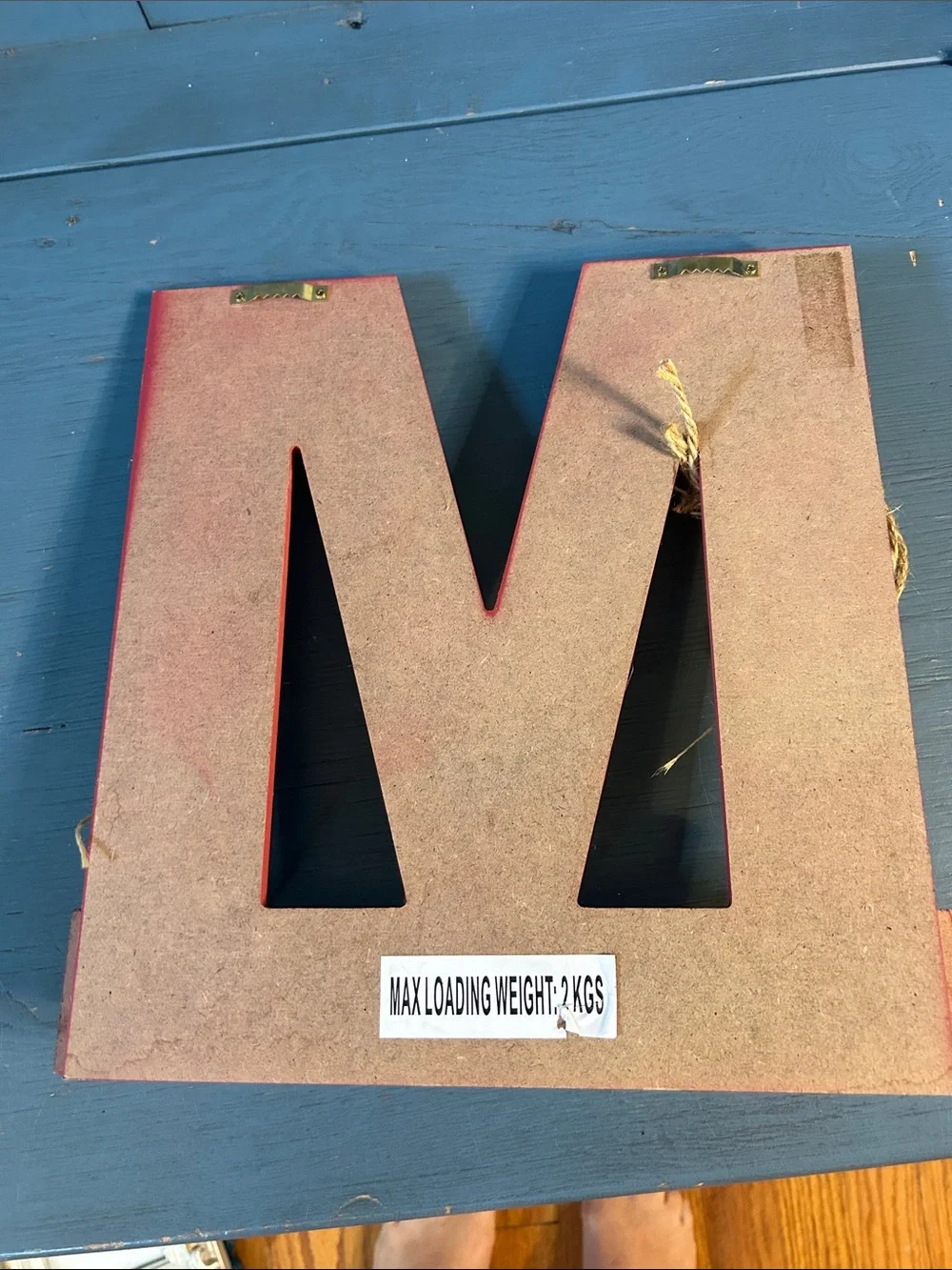Hand Crafted Red Burlap Letter “M” Wall Hook with Yellow Burlap Flower